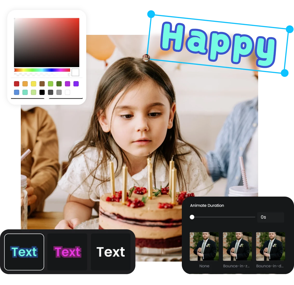 customize text for the girl's birthday video