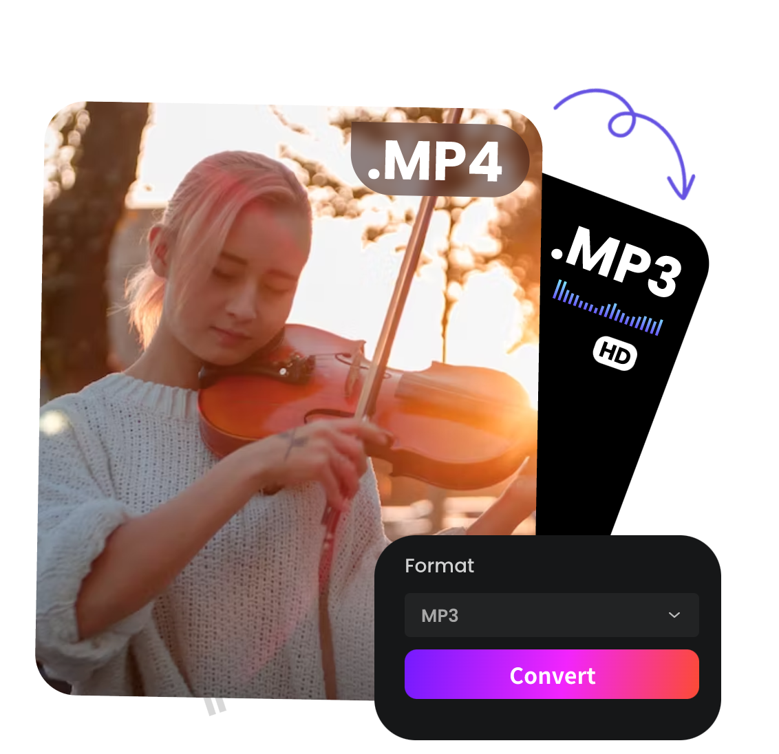 easily convert a video of a girl playing the violin from mp4 to mp3 with clipfly mp4 to mp3 converter