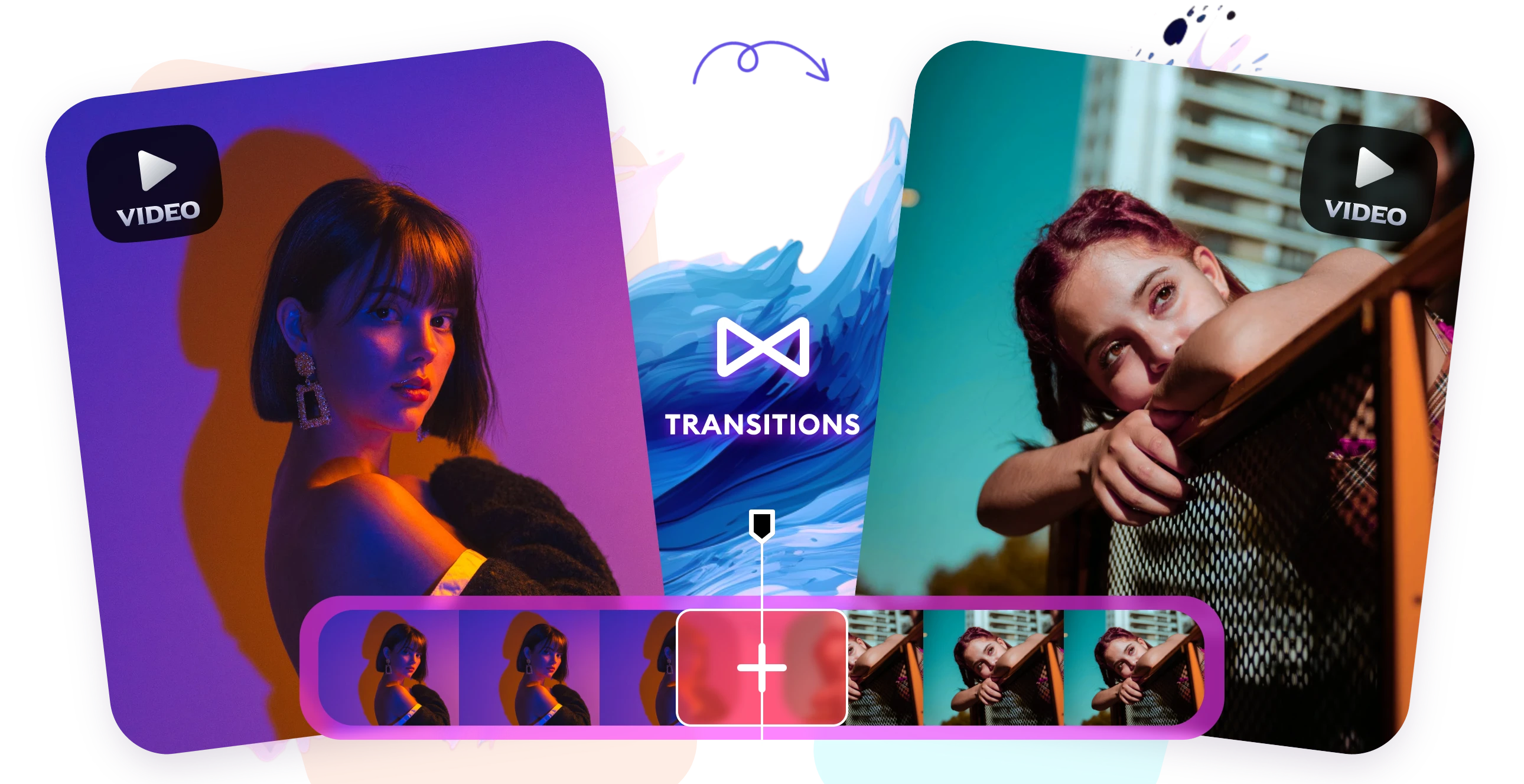 add video transitions between videos of two beautiful with clipfly