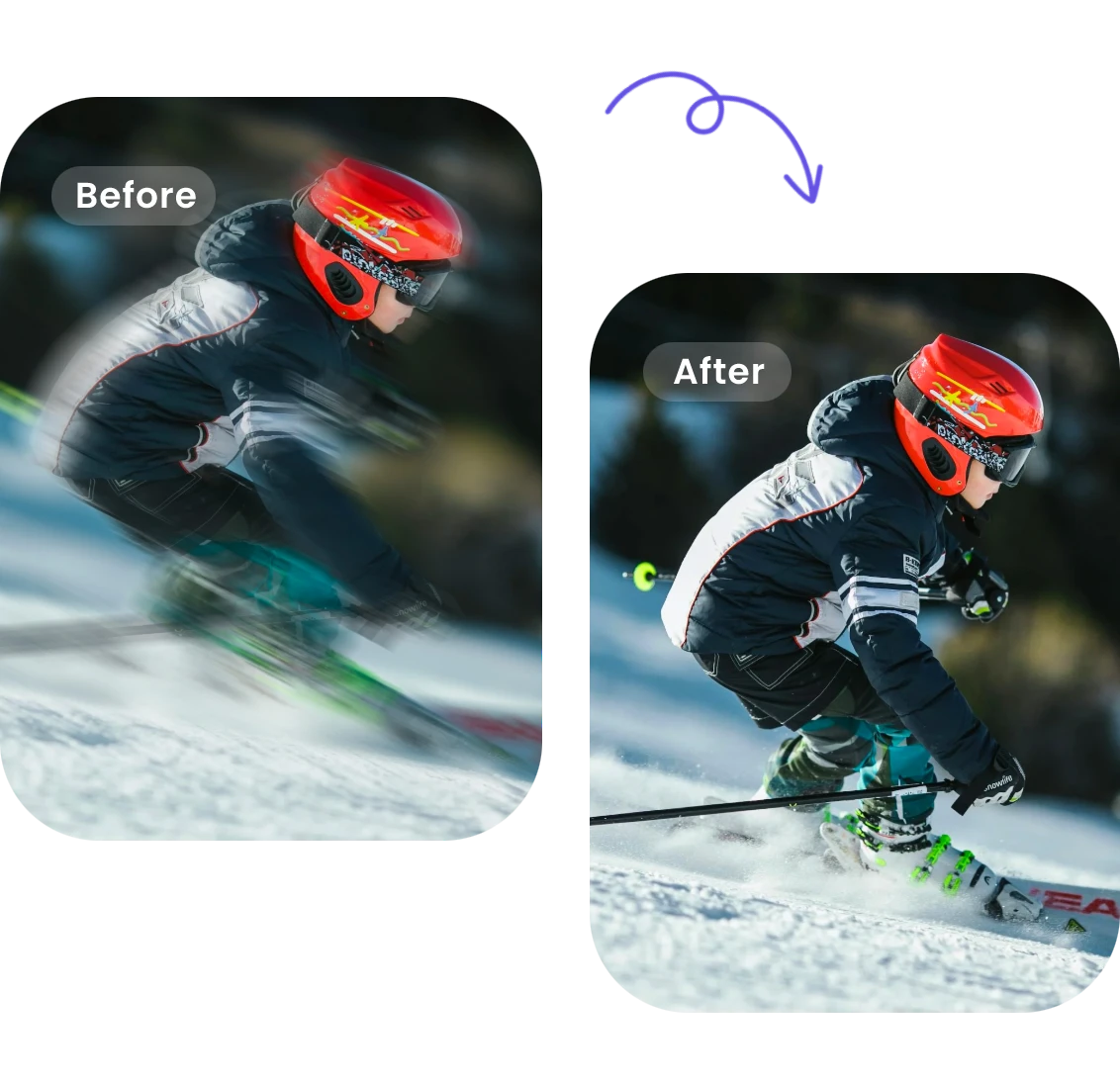 use clipfly ai video enhancer to enhance slow motion footage in a ski video