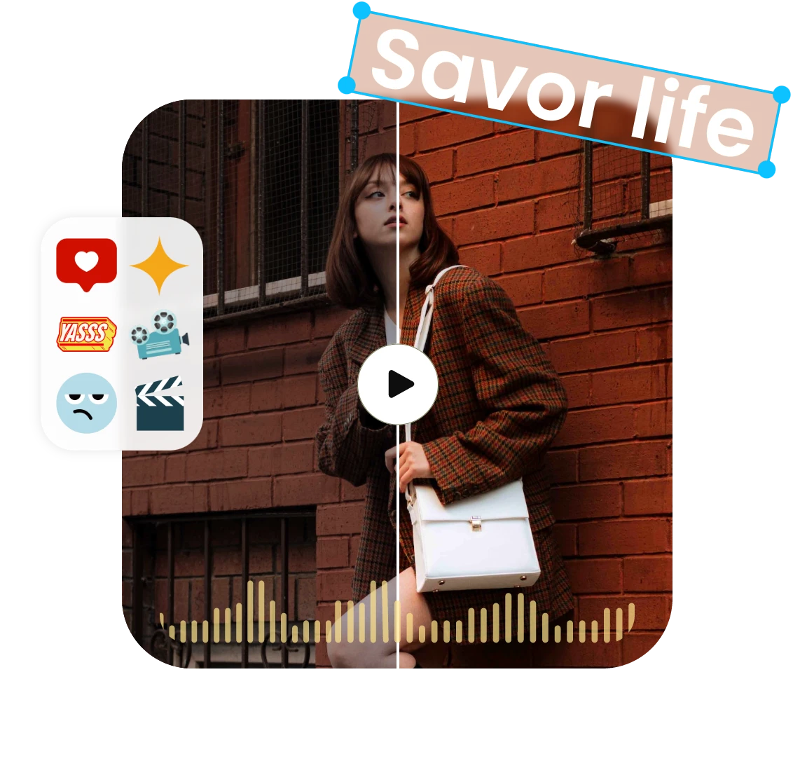 enhance a video by adding text stickers and music using clipfly