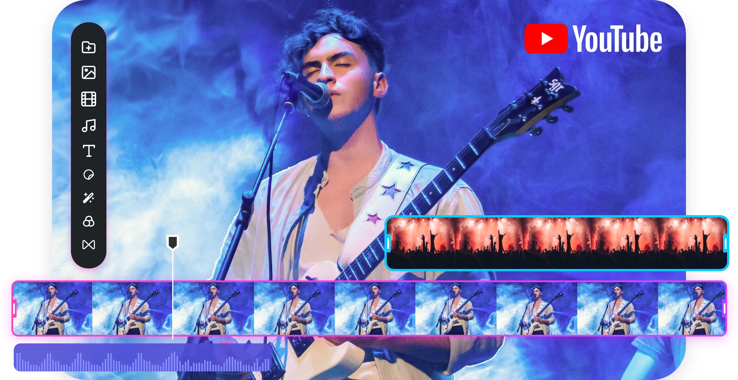 edit and customize a video of a man playing guitar for youtube with clipfly youtube video maker