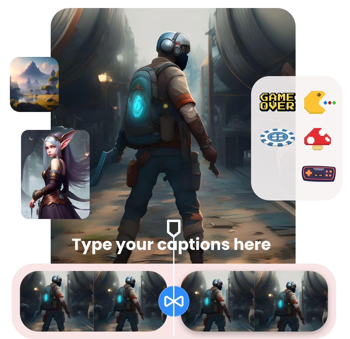 enhance a gaming video with images text stickers and transitions in clipfly 