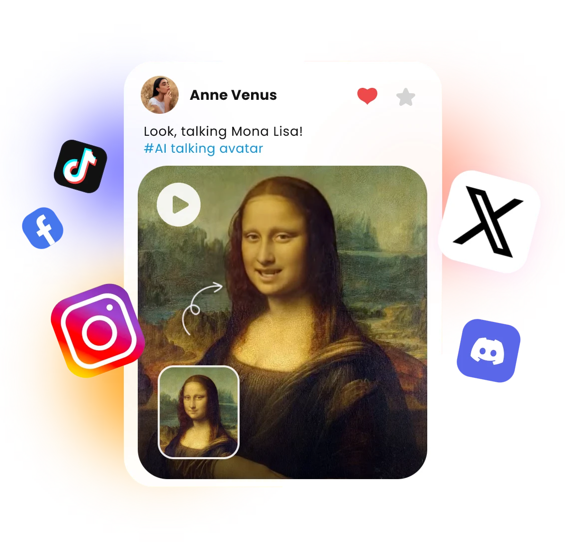 generate a video from mona lisa picture and post it on social media