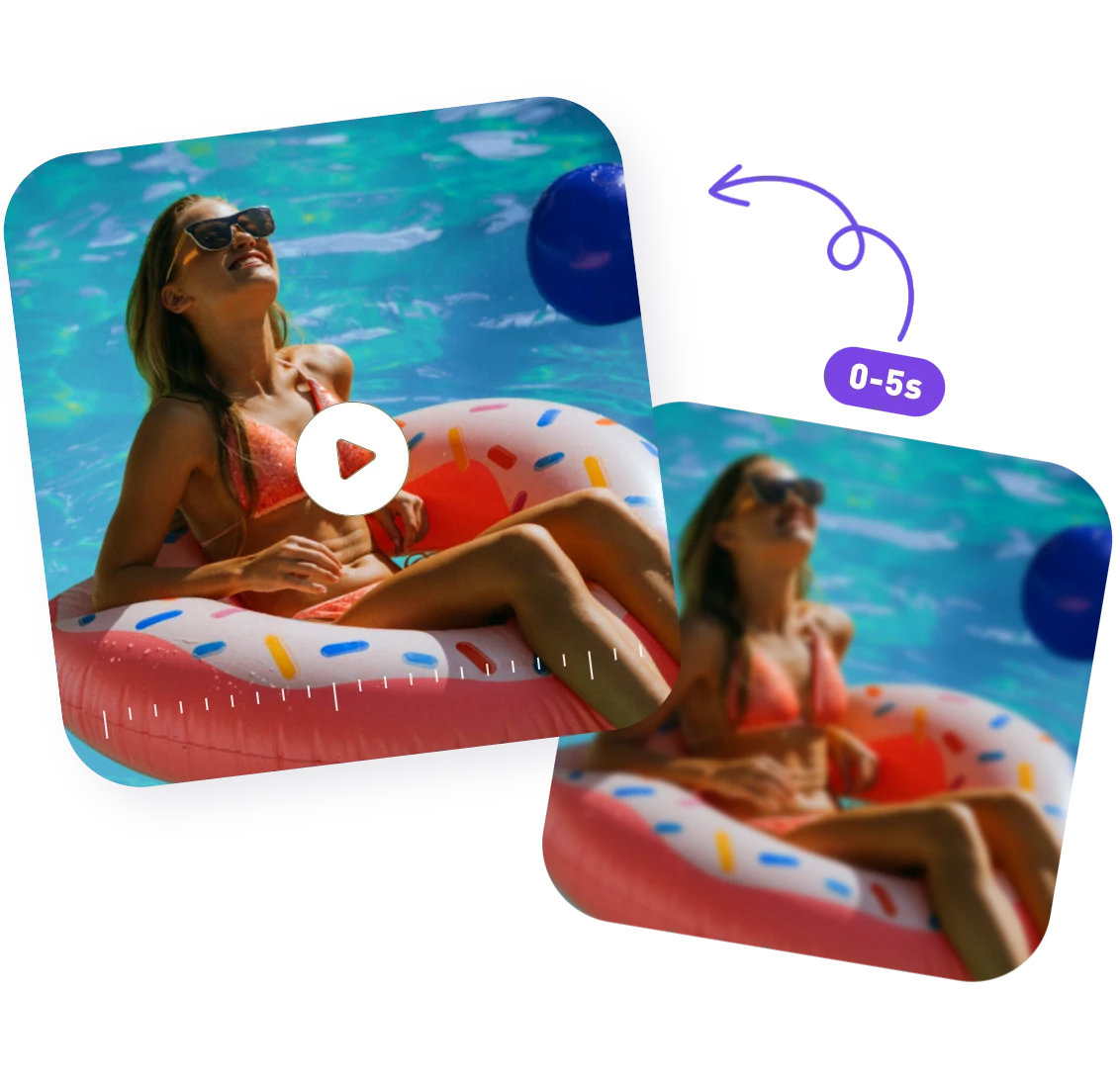 use clipfly to unblur video featuring a woman lying on a swimming pool