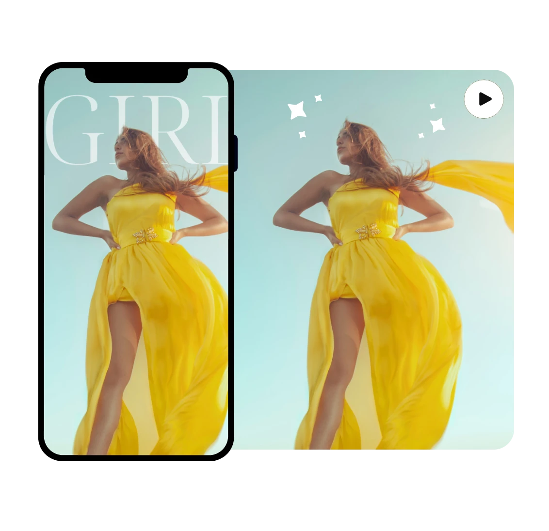 remove text from a video featuring a woman wearing a yellow dress