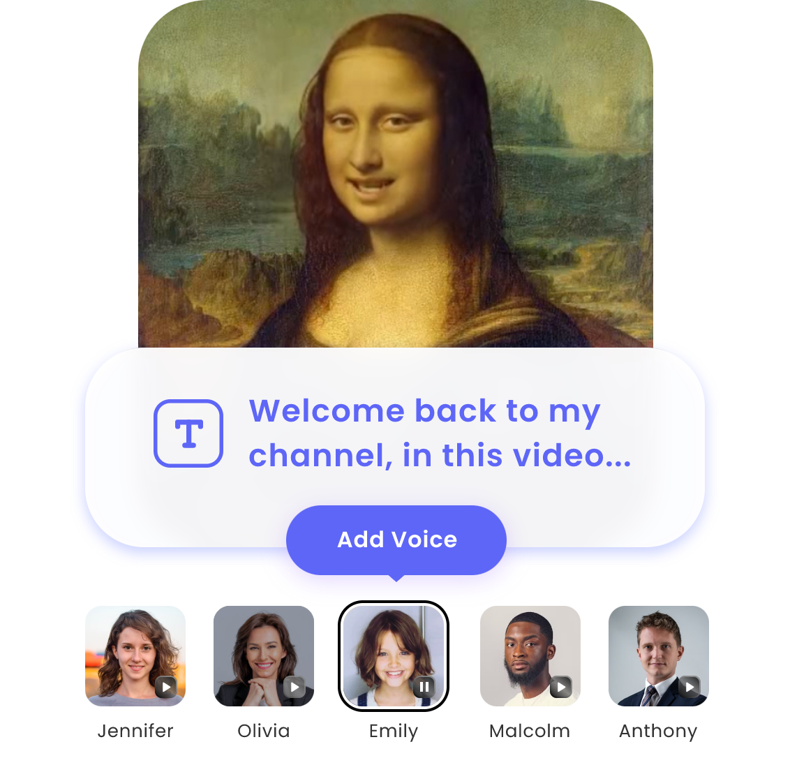 various ai voices in clipfly text to speech converter to describe mona lisa picture