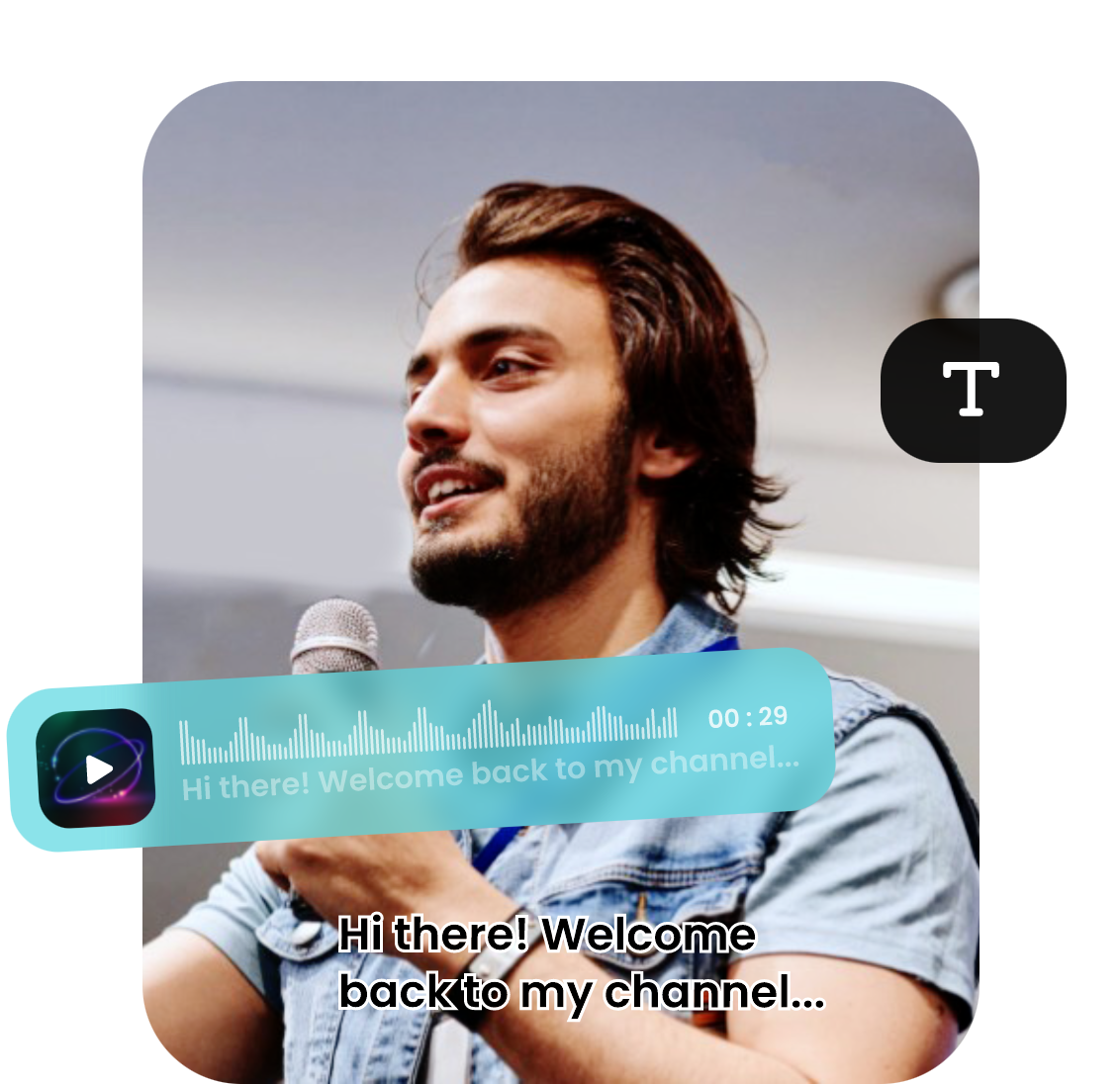 explore other features in clipfly editor to describe a man holding a microphone