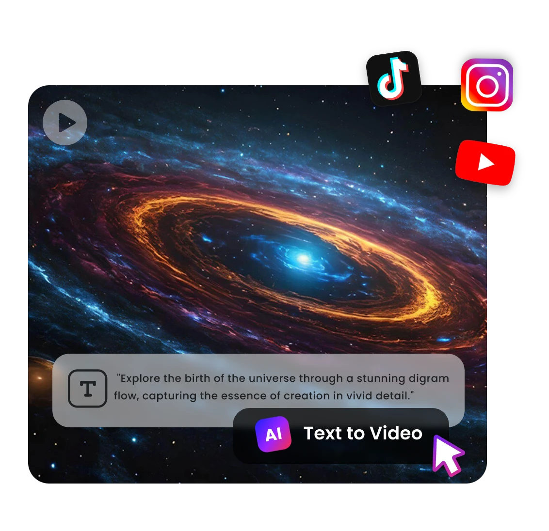 text to generate universe video with social media icons