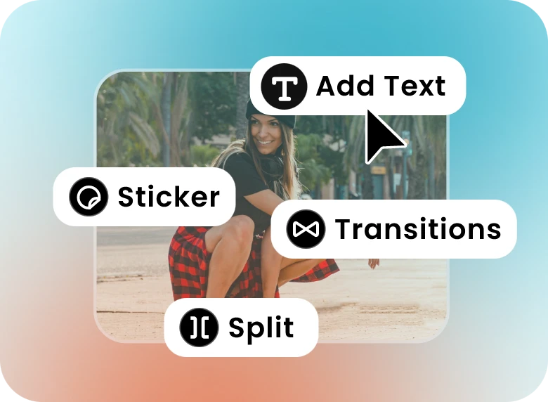 split and add text, stickers, and transitions to the fashion girl video