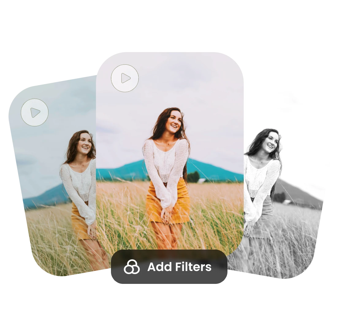 comparsion of adding three filters to the same video