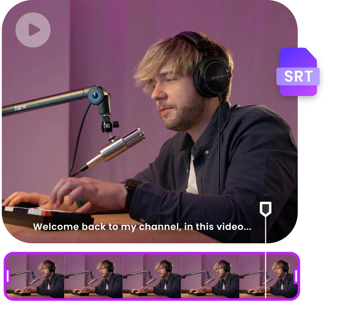 use clipfly to upload srt files to a video online to make subtitles featuring a man speaking towards a microphone