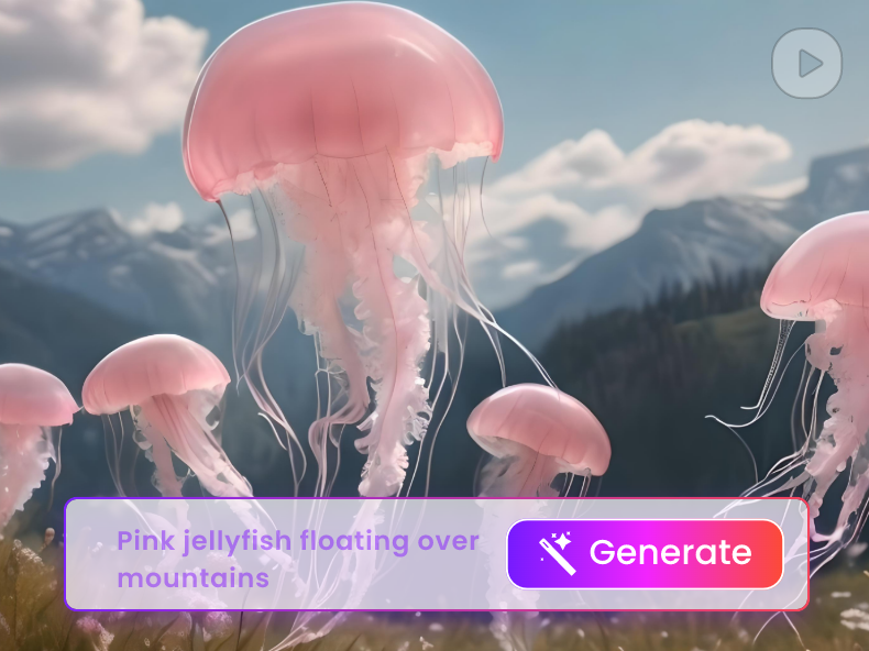 generate a video featuring pink jellyfish floating over mountains with Clipfly ai video generator