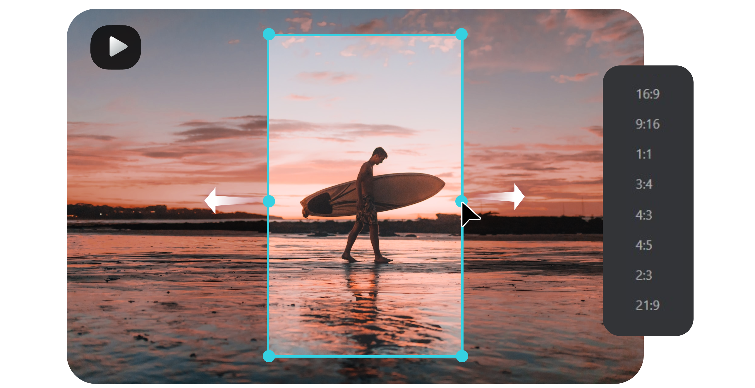 resize a video from landscape to portrait with the preset size options from clipfly video resizer