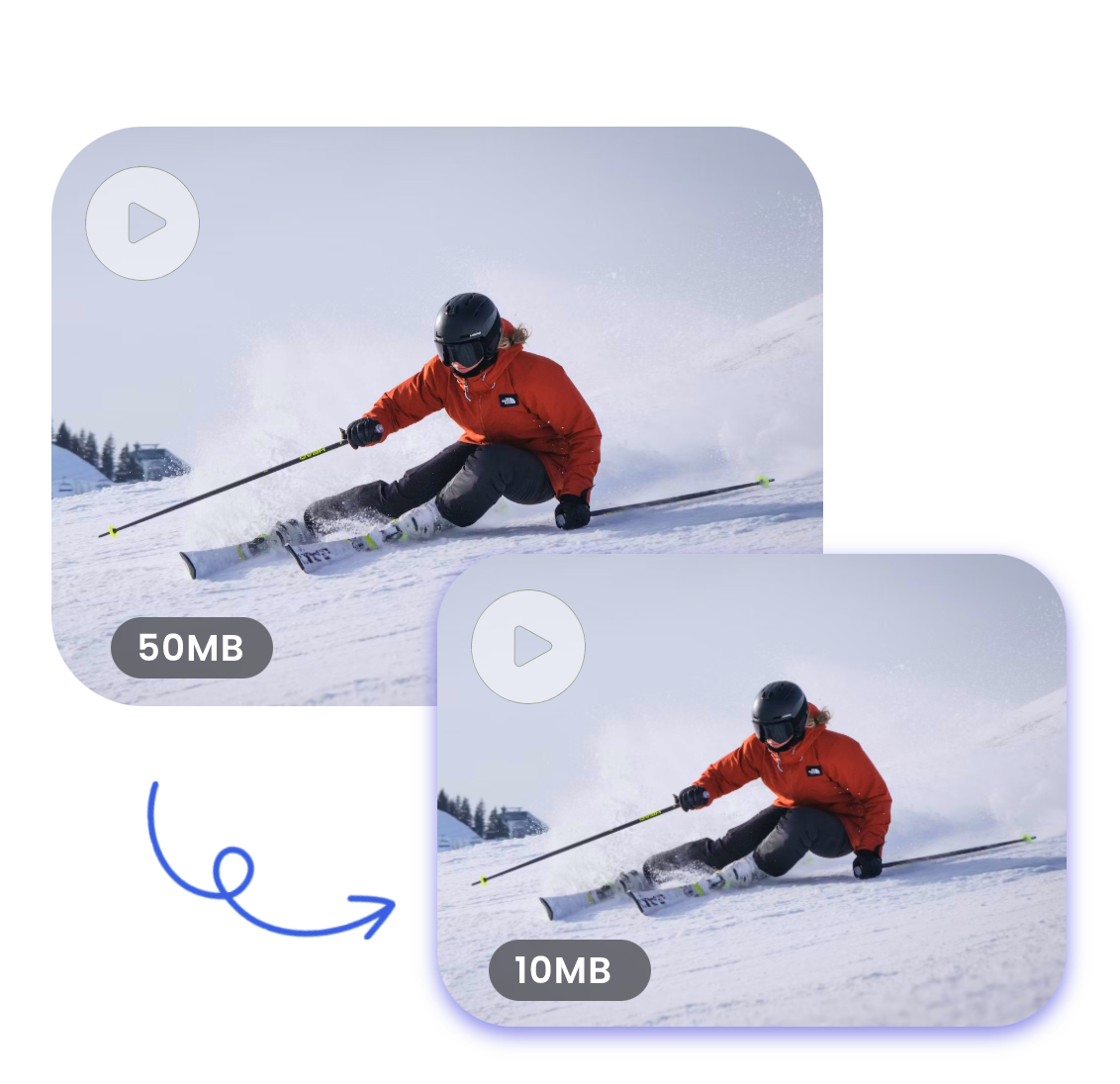 reduce a video file of a skier by resizing the video