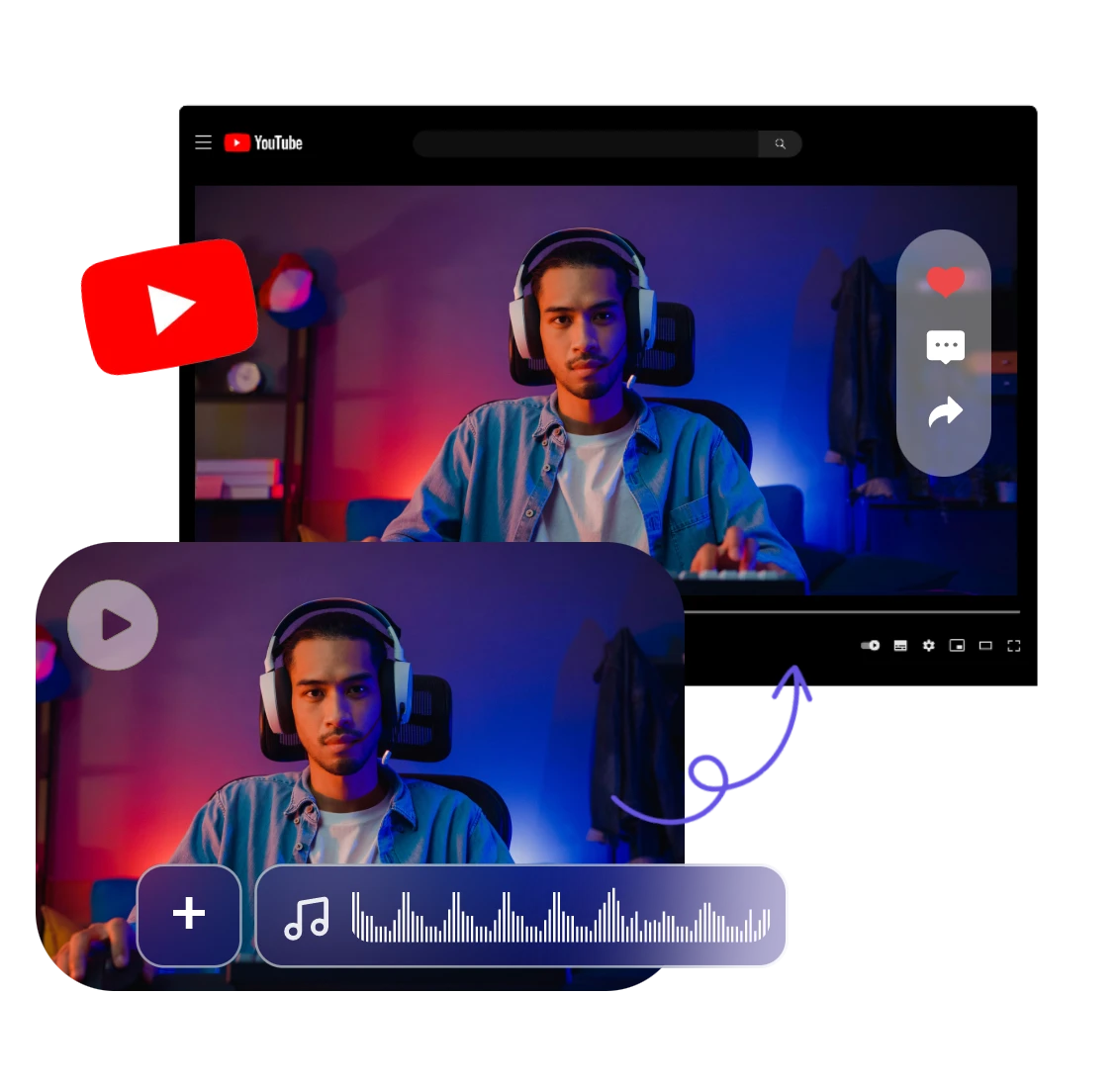 add audio to the man's video and make a stunning youtube video in clipfly