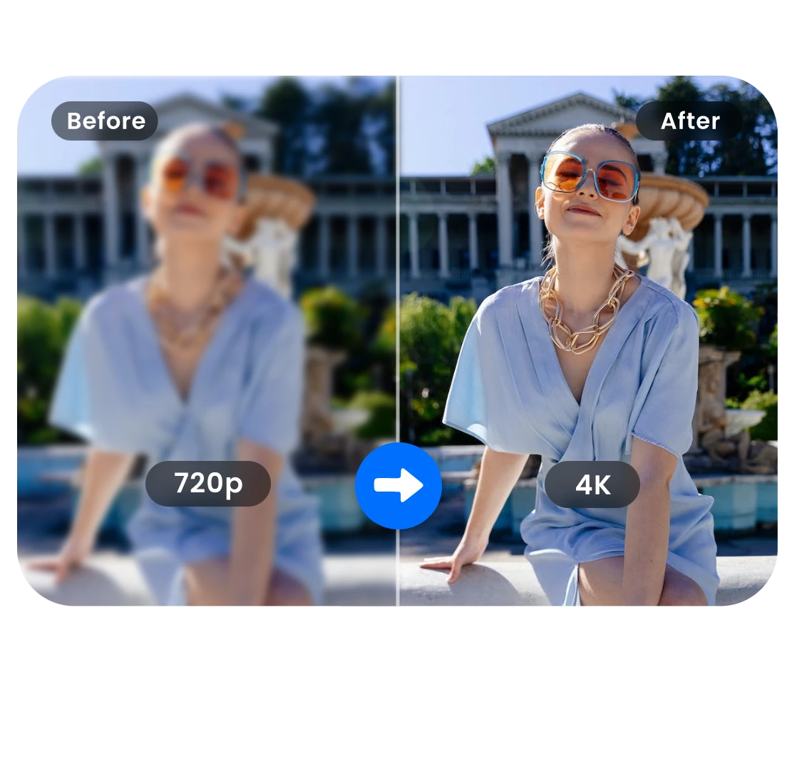 improve the girl's video quality from low resolution to high resloution