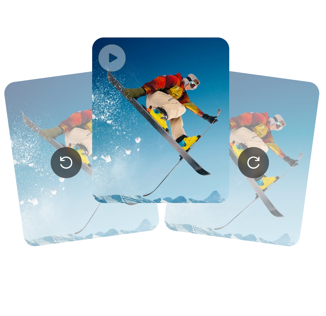 Rotate a skiing man's video from three angles