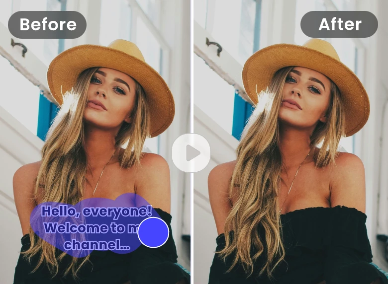 two photos of a girl to show the effects of removing captions from a video