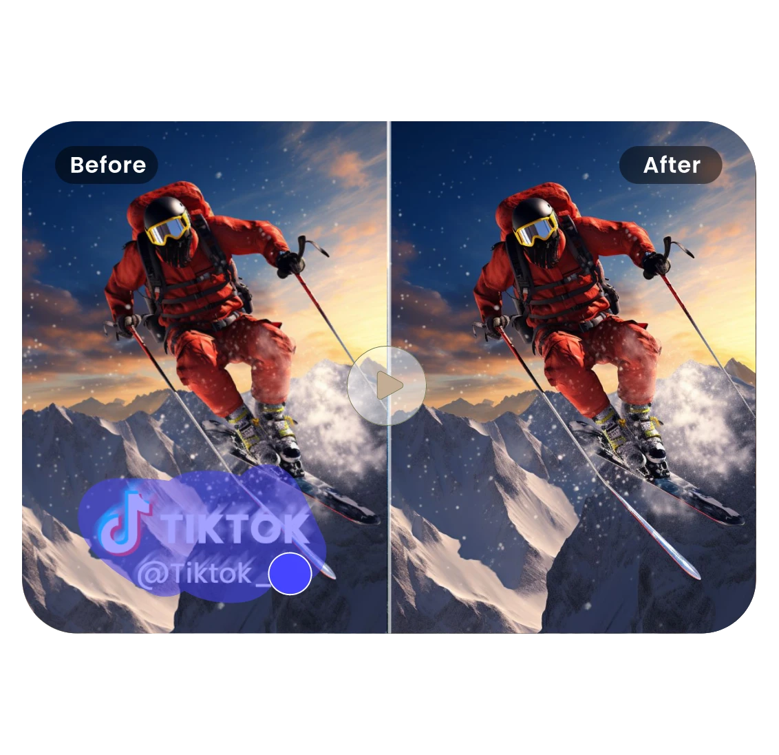 remove moving text from a video of a skiing man against a snowy mount view