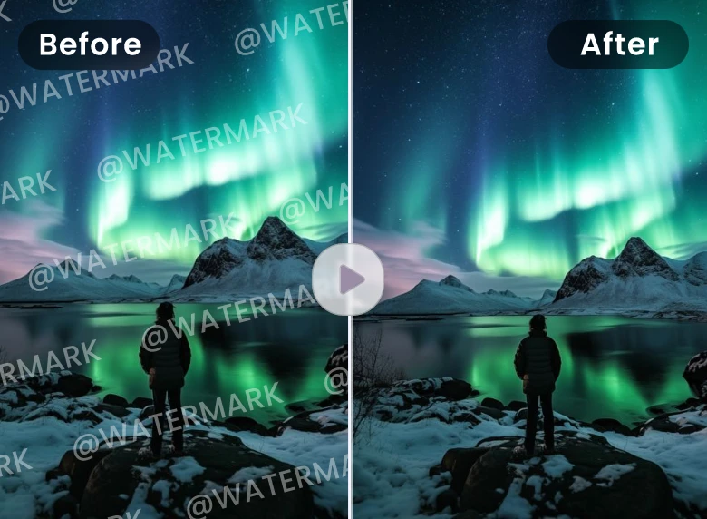 remove watermark from a video of a man standing in front of aurora view