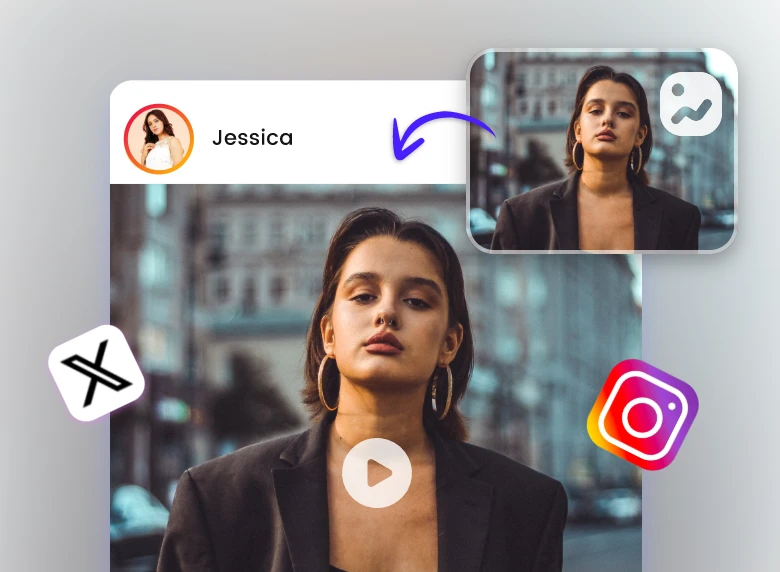 share a video converted from a photo of a tanned lady in a black coat to social media platform