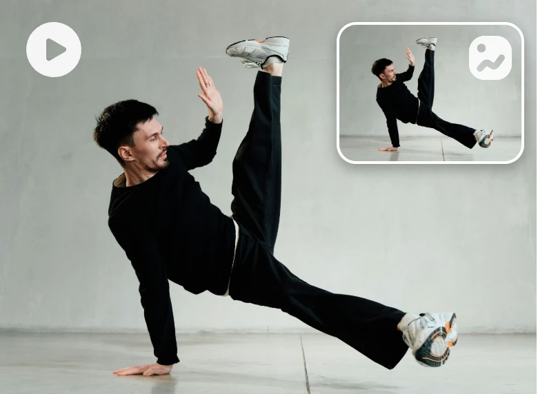 create a video converted from a photo of a balck man showing street dance moves