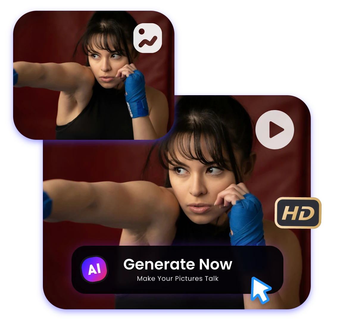 use clipfly ai image to video to convert a picture of a boxing lady to an hd video