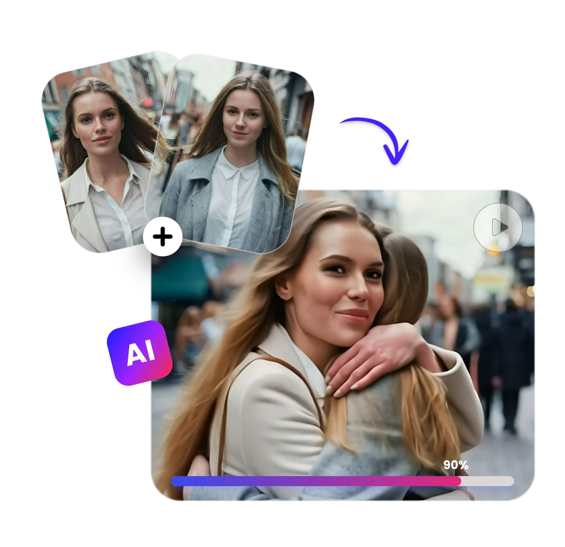 create an AI motion video featuring two women hugging online in seconds with Clipfly