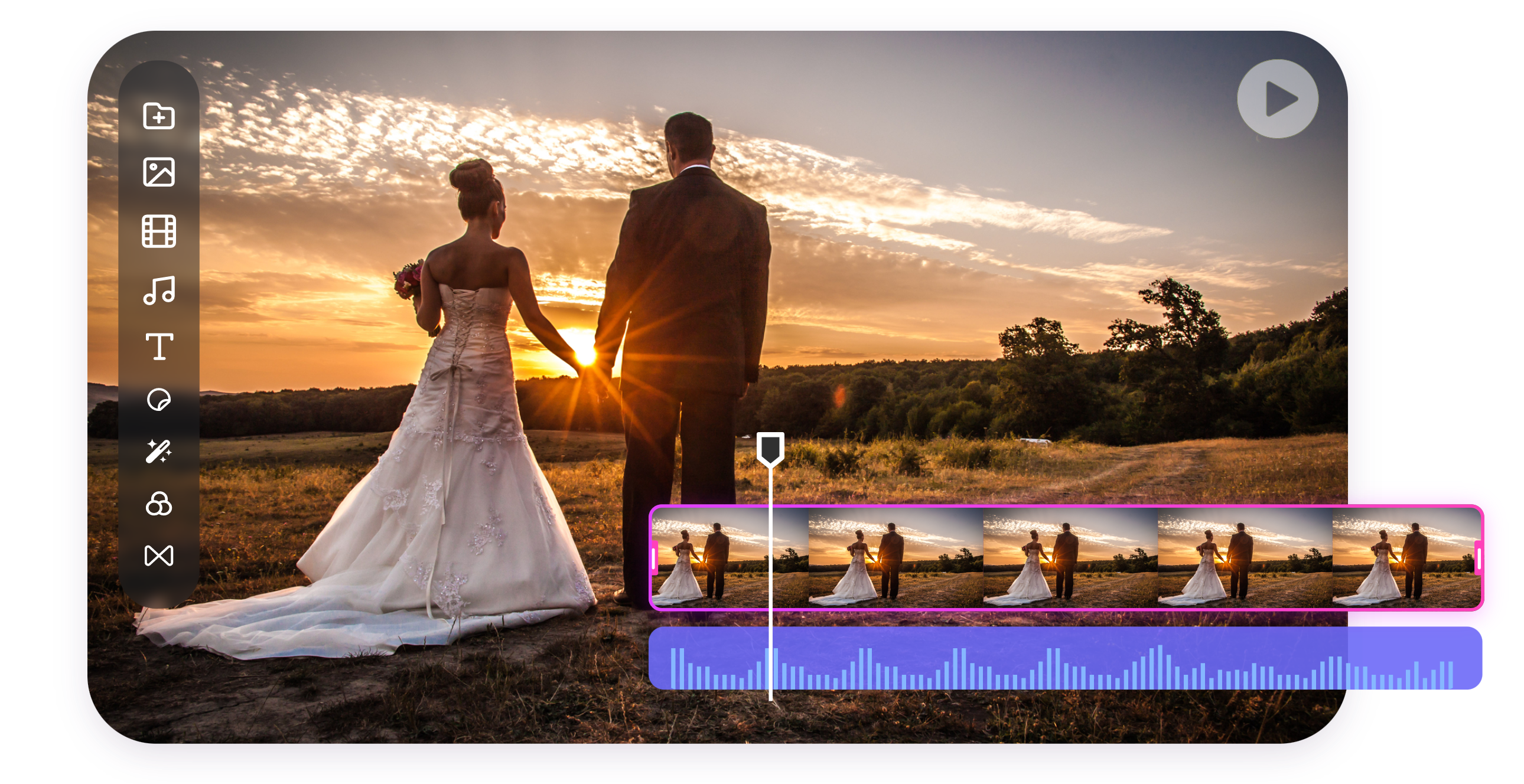 banner of clipfly wedding invitation video maker featuring a picture of a wedding video plus editing tools