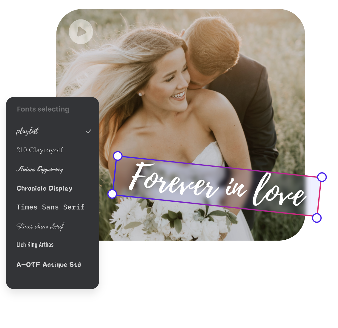 add stylish fonts to a wedding video of a married couple in clipfly