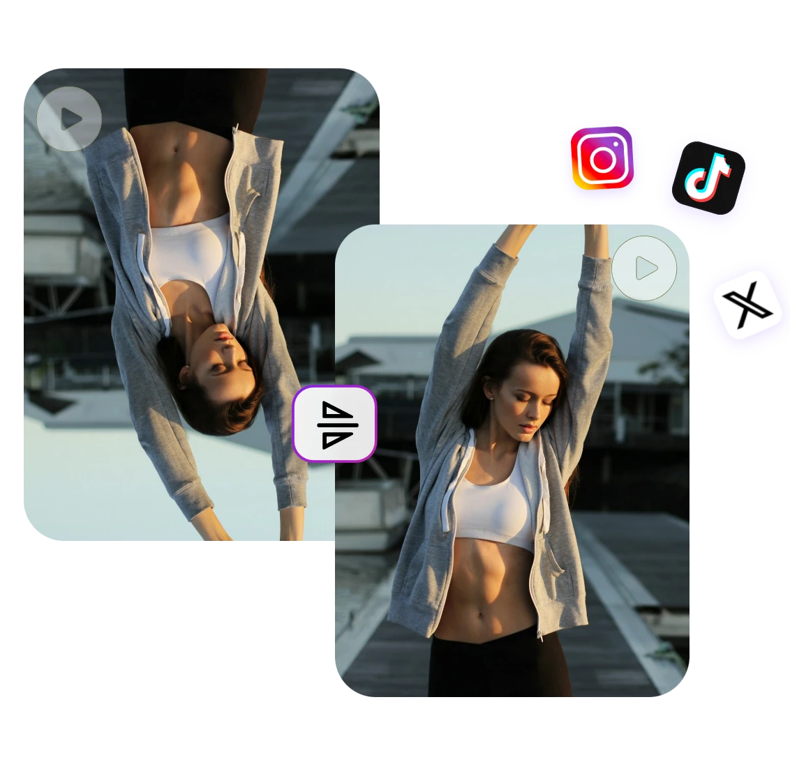 flipping a video of a sports girl stretching her body upside-down using cliplfy