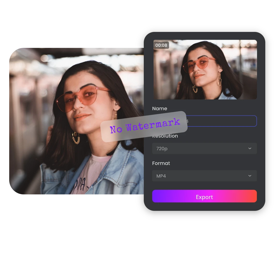 Use Clipfly to export the video of the girl with sunglasses without watermarks