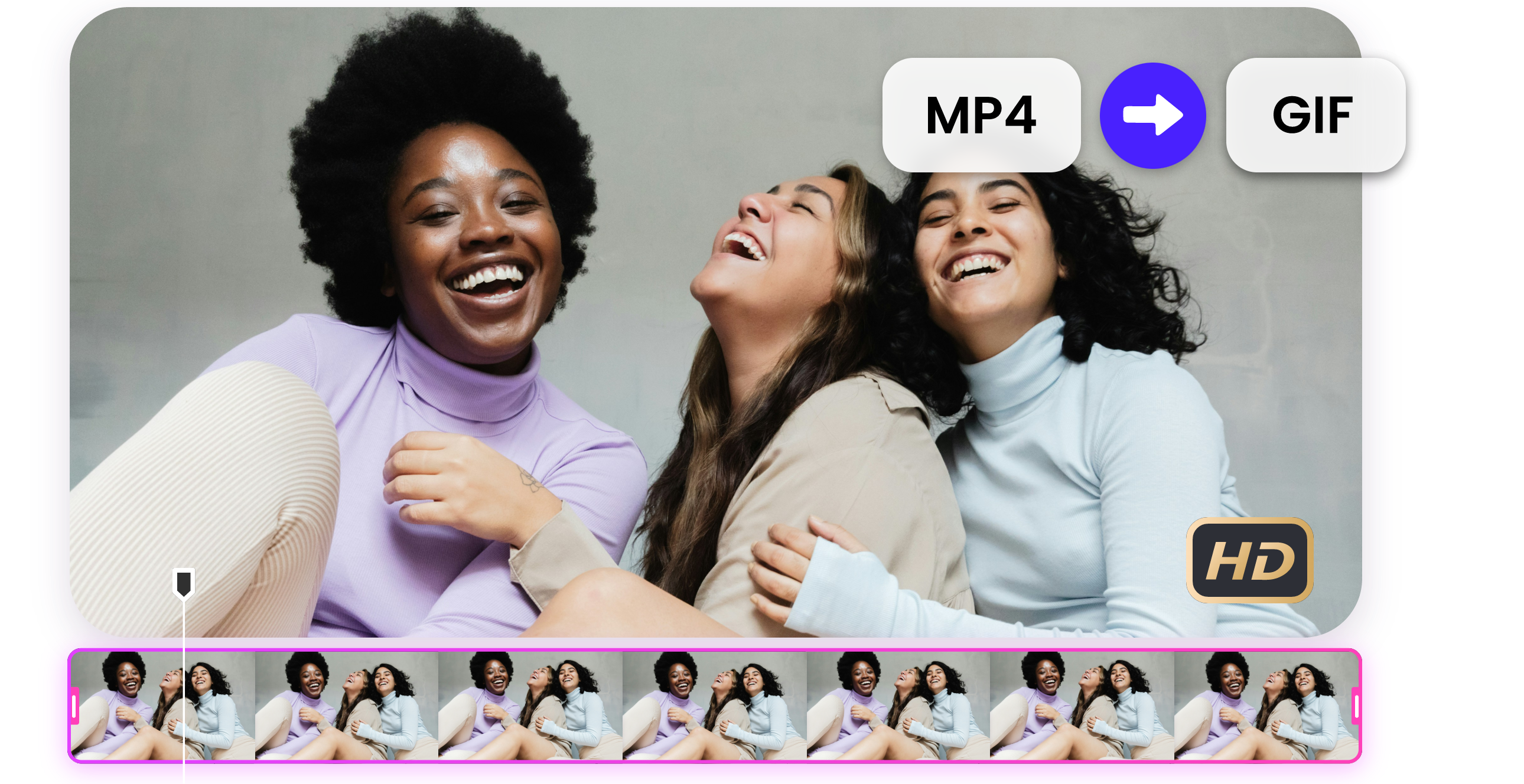 convert a mp4 video with three smiling girls to gif format in clipfly