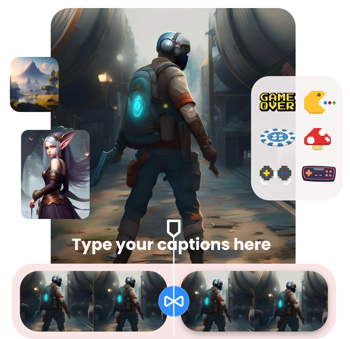 enhance a gaming video with images text, stickers and transitions in clipfly 