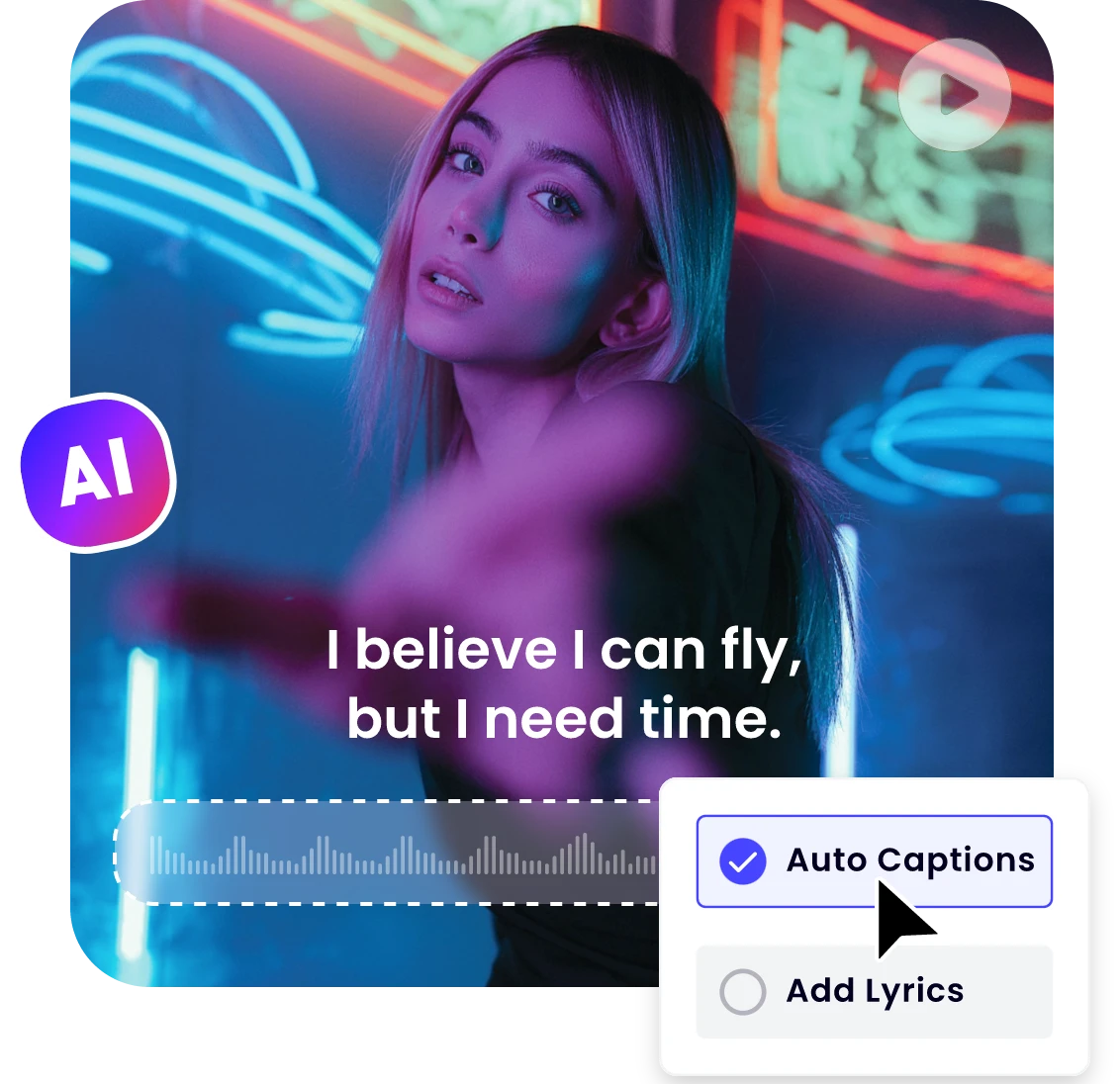 make lyric videos by AI auto captions or adding lyrics manually