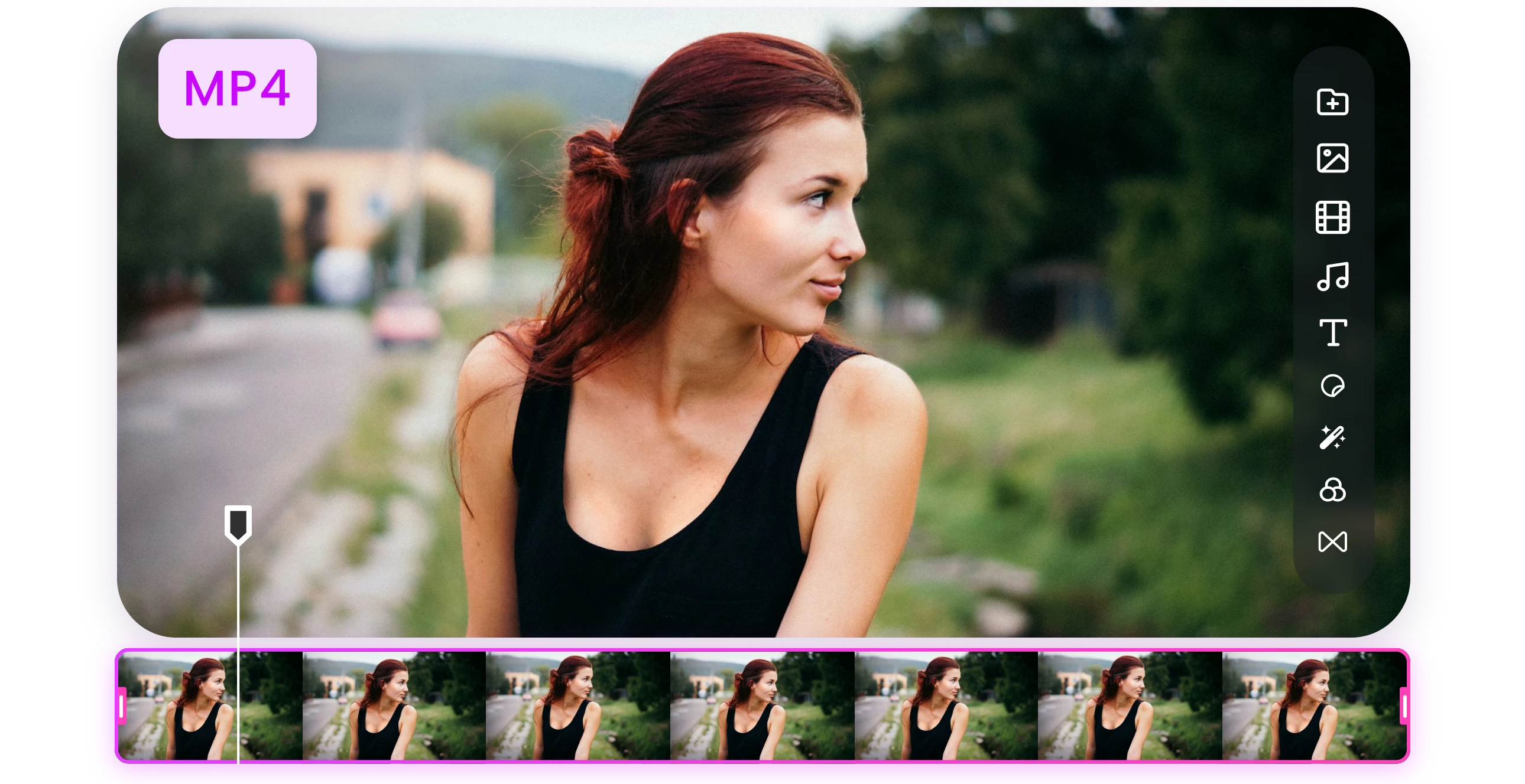 banner for clipfly mp4 converter to convert a video of a lady looking to the right to mp4