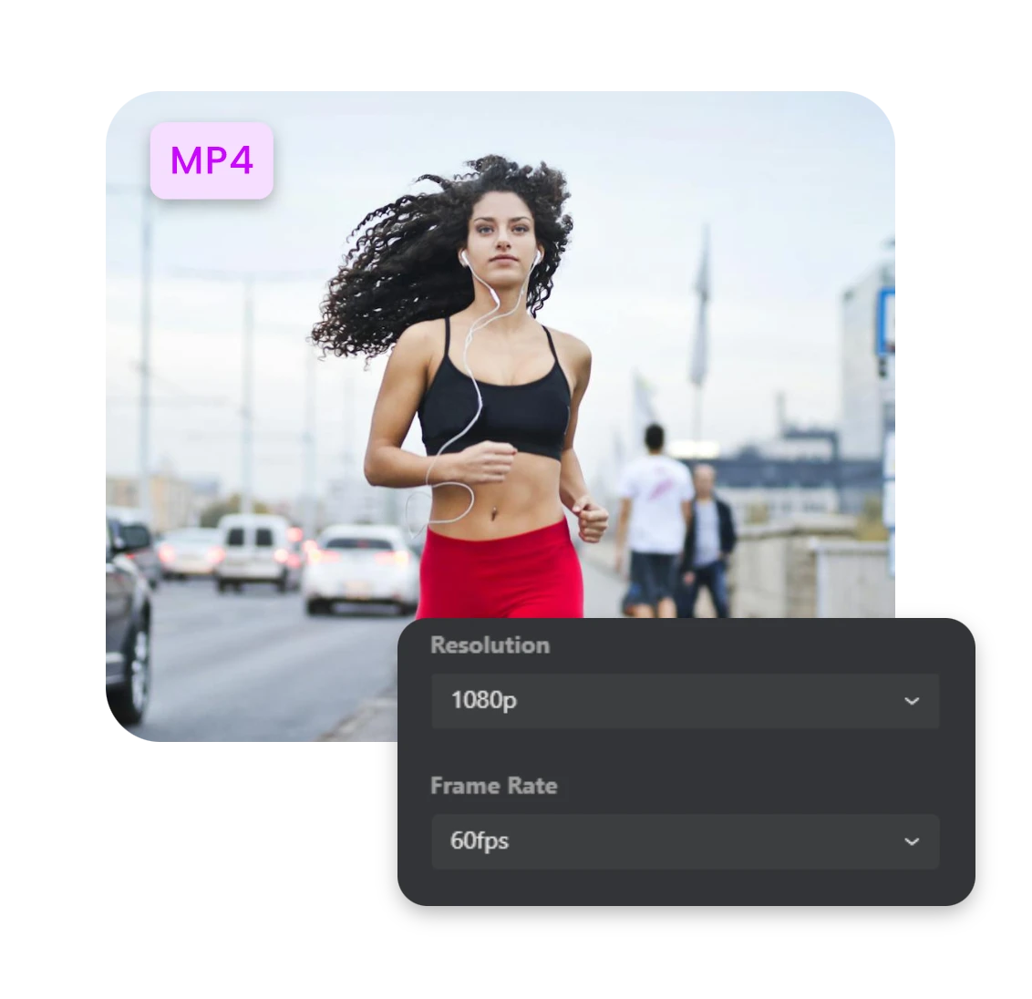 Adjust the resolution and frame rate of an mp4 video featuring a lady running in the street