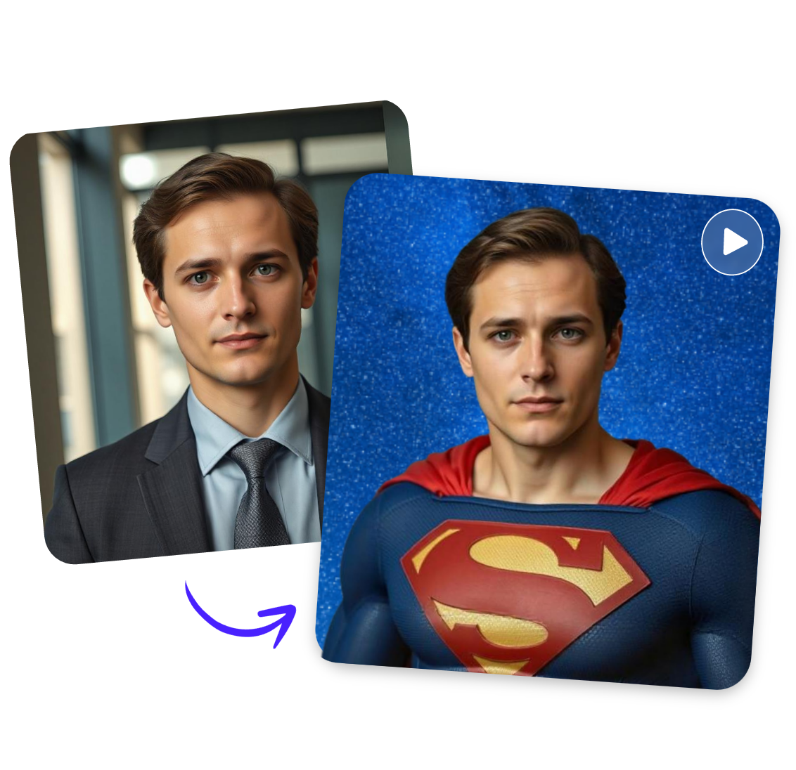 convert a photo featuring a man to a Superman style video with AI