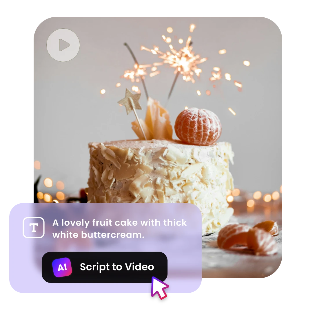 Generate a video of a fruit cake candle burning from text