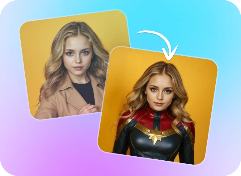 Transform the girl into Captain Marvel cosplay