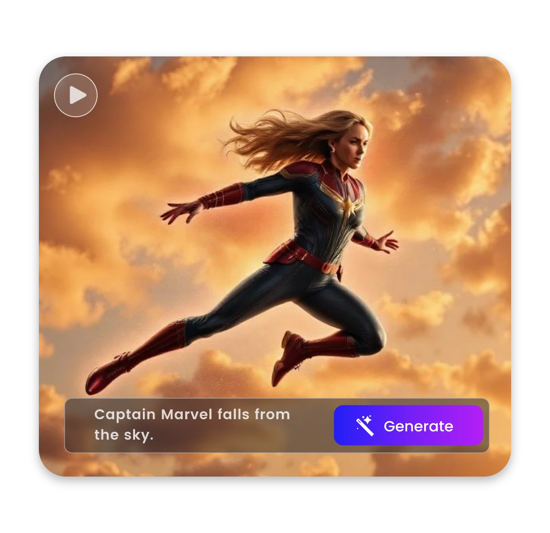 Generate the complete video of the Cpatain Marvel falling from the sky