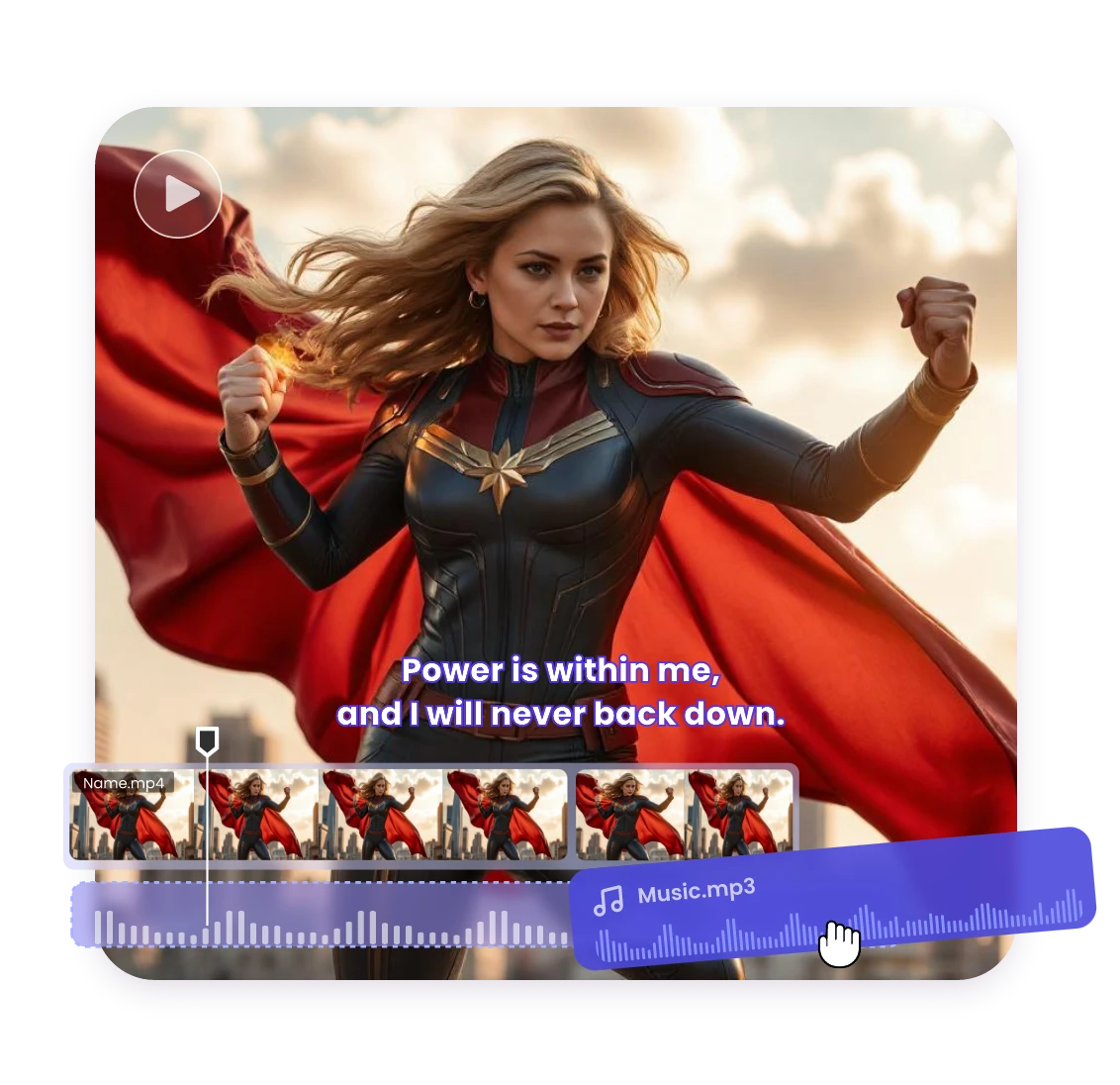 Add music and subtitles to your generated video to create your superhero movie