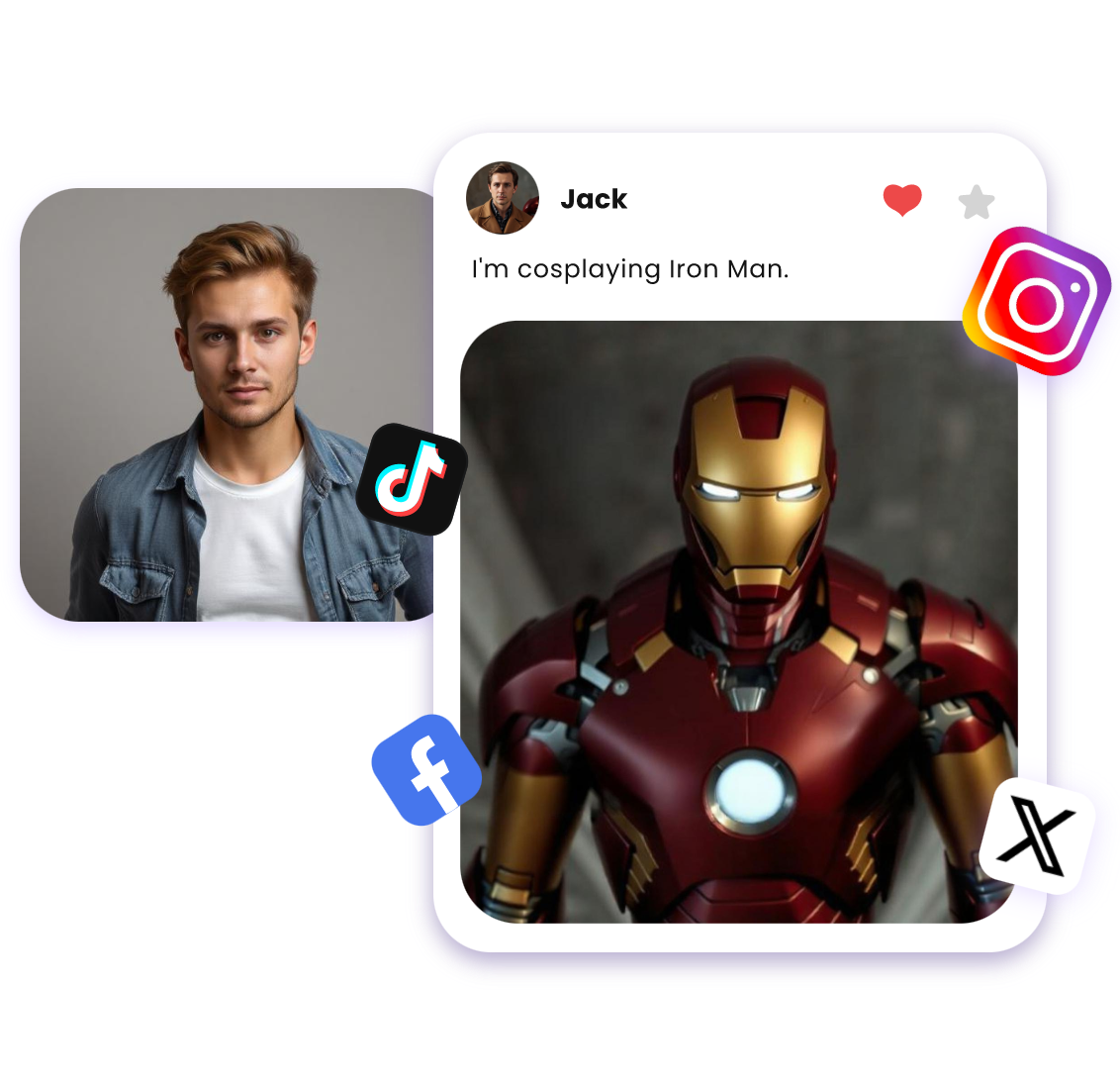 generate ai iron man video in clipfly and post your cosplay video to social media