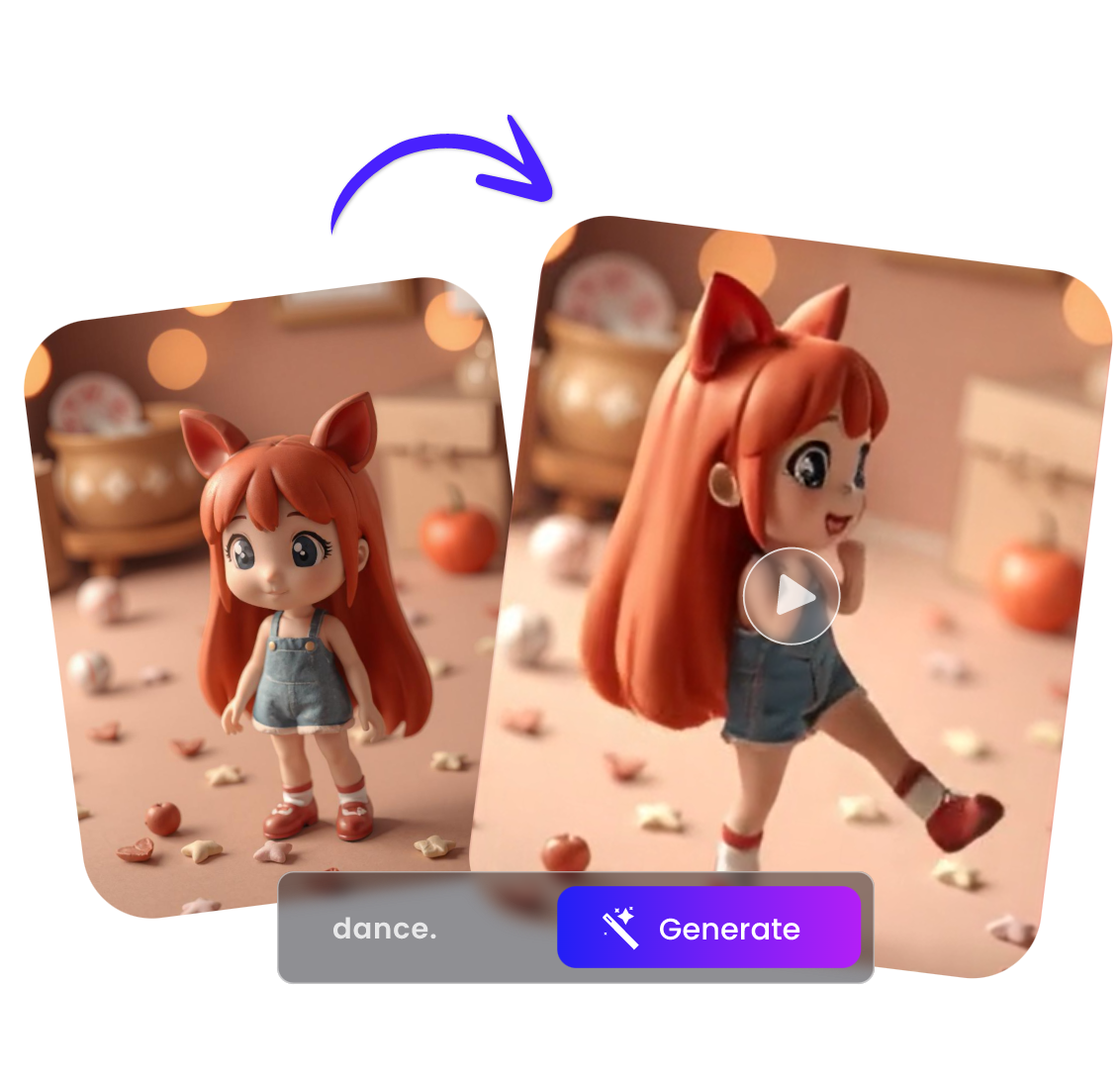 generate an ai dance video from a picture of a 3d anime girl by clipfly ai dance generator