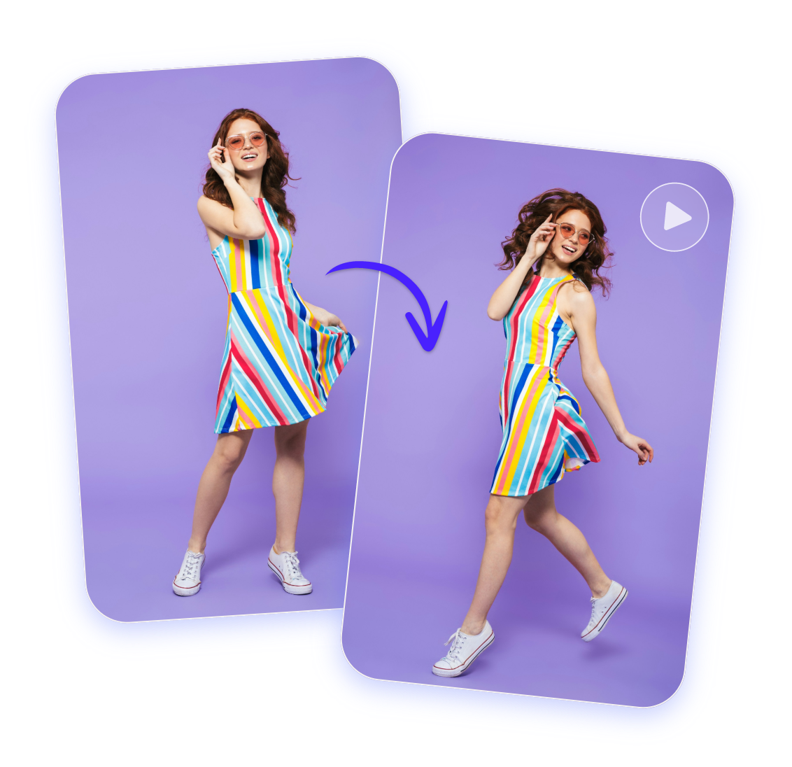 turn text into a realistic ai dance video from a photo of a lady in a stripe dress