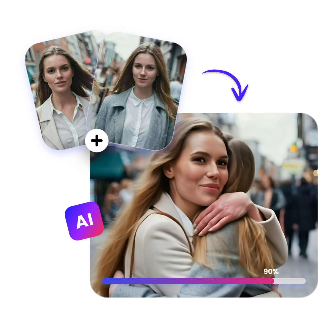 use two photos of pretty girls to generate a hugging video with ai in clipfly