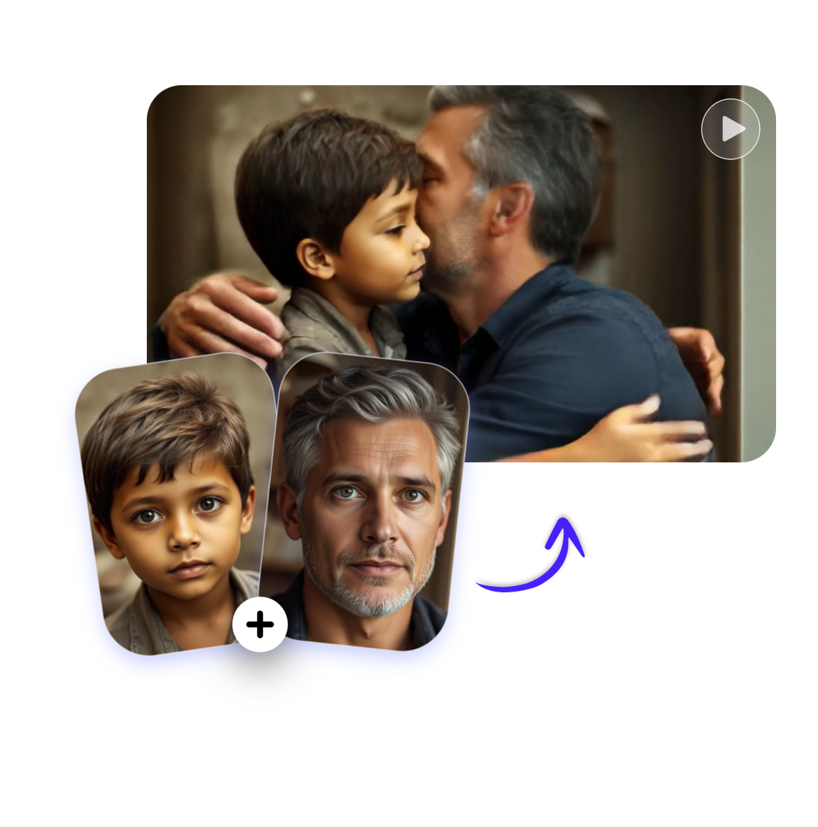 create an ai hugging video about a kid and a father from two photos