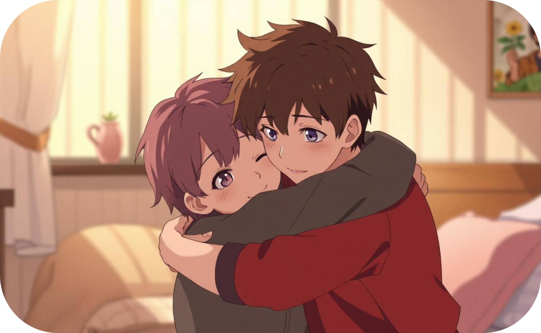 generate a hugging video of two anime characters with ai