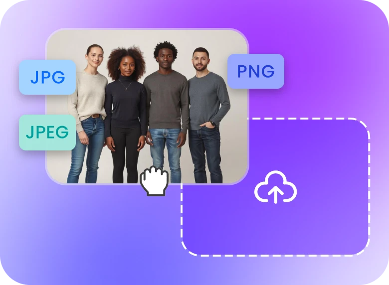 step 1 upload an image in JPG PNG or JPEG format to Clipfly AI group dance video generator